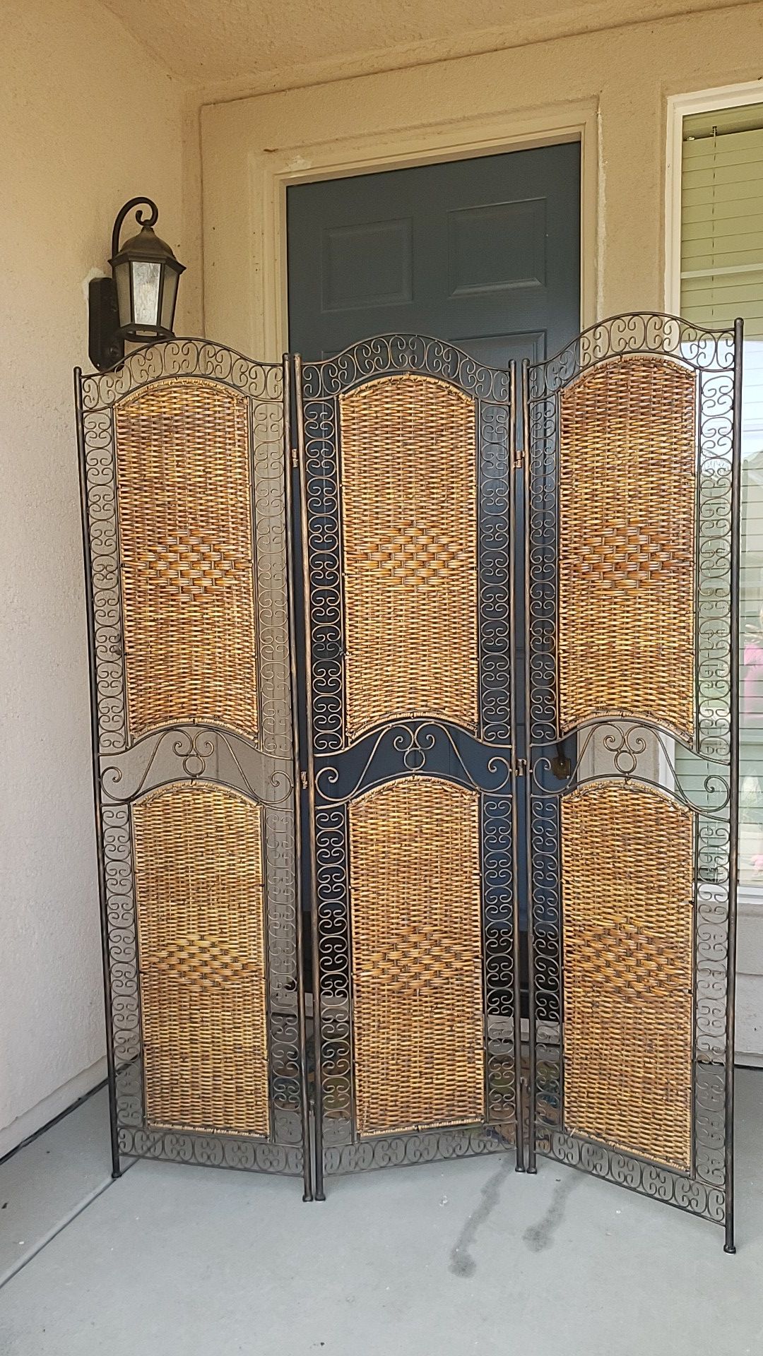 Metal and wicker room divider