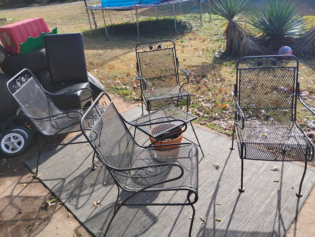 Antique Wrought Iron Chairs And Table Set