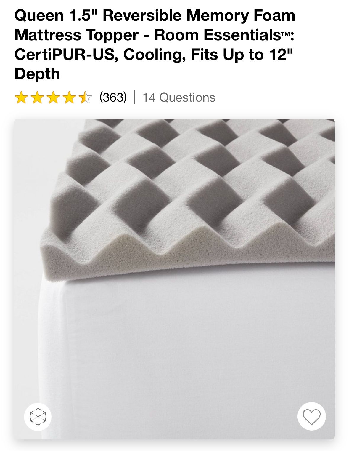 Queen Cooling Memory Foam Mattress Topper