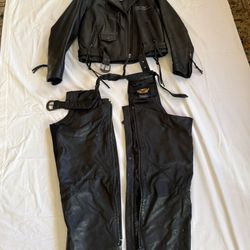 Vintage Women’s Harley Davidson Leather Jacket and Chaps Bundle