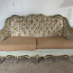 Gilt Antique Gold Tufted Living Room Set -  Green, Turquoise, Gold Upholstery