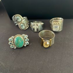 5 Sterling Rings With Various Gemstones, Size 8