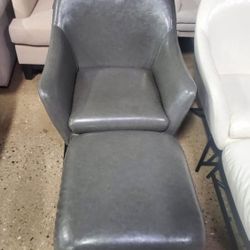 New Extra Sturdy Gray Accent Lounge Club Office Chair with Ottoman 