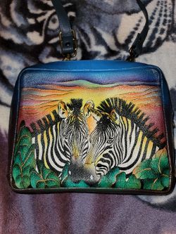 Anuschka Sunset Zebra Leather Purse Bag 
