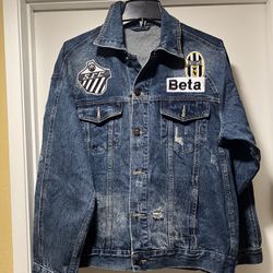 Distressed Denim Jacket Soccer Club Patches. Mens (Medium) Boys (XL) New.