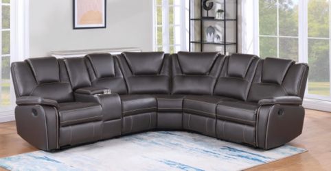 BROWN FAUX LEATHER MANUAL RECLINE SECTIONAL SOFA