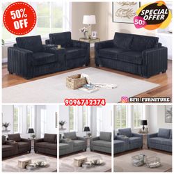 New 2pcs black sofa set