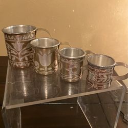 Vintage-MCM Measuring Cups In Copper Silver Plate-Set Of 4