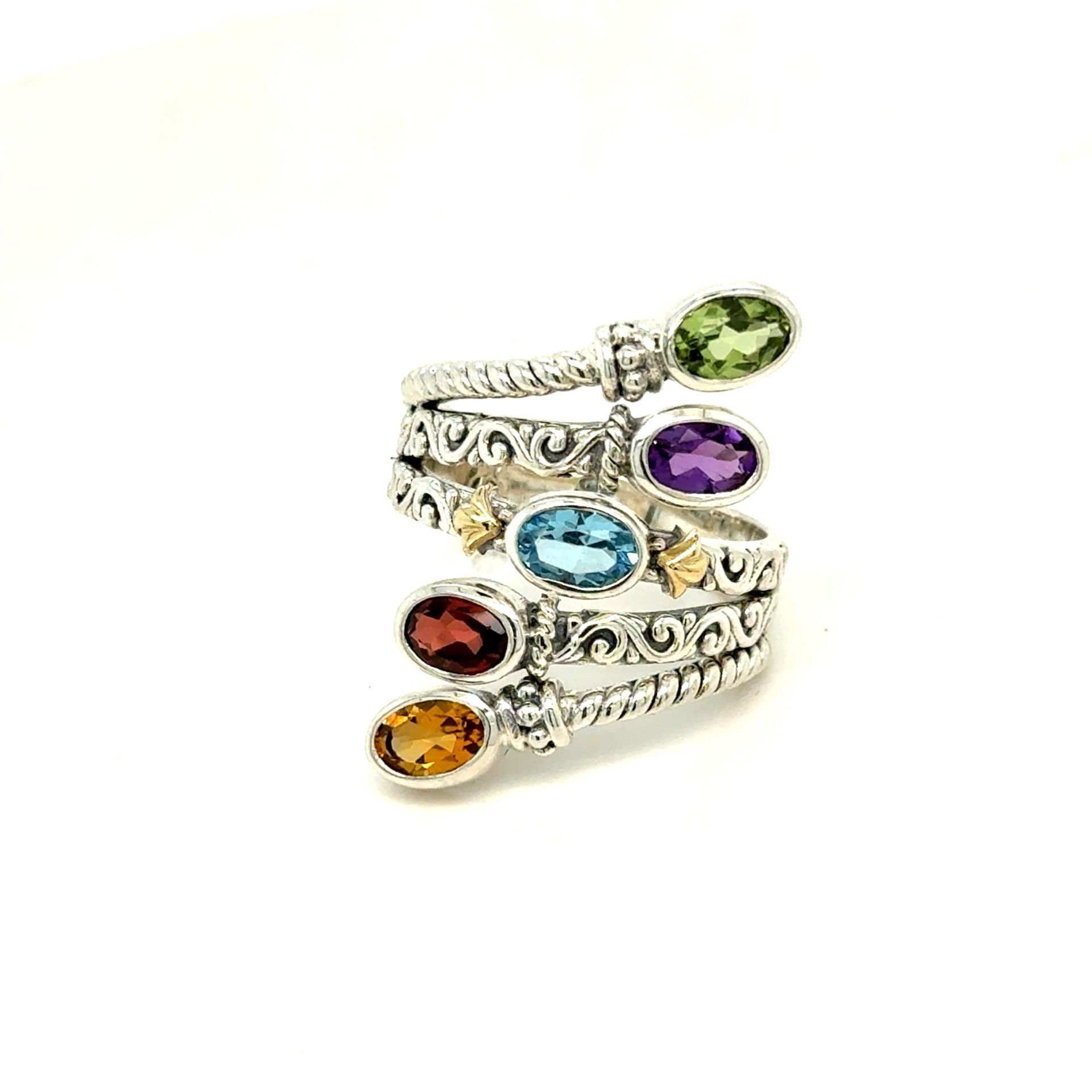 Stunning 925/18K Multicolor Gemstones Ring