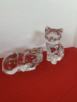 Princess House Pets Crystal Cat Kitty Figurines 24% Lead Crystal - Lot of 2