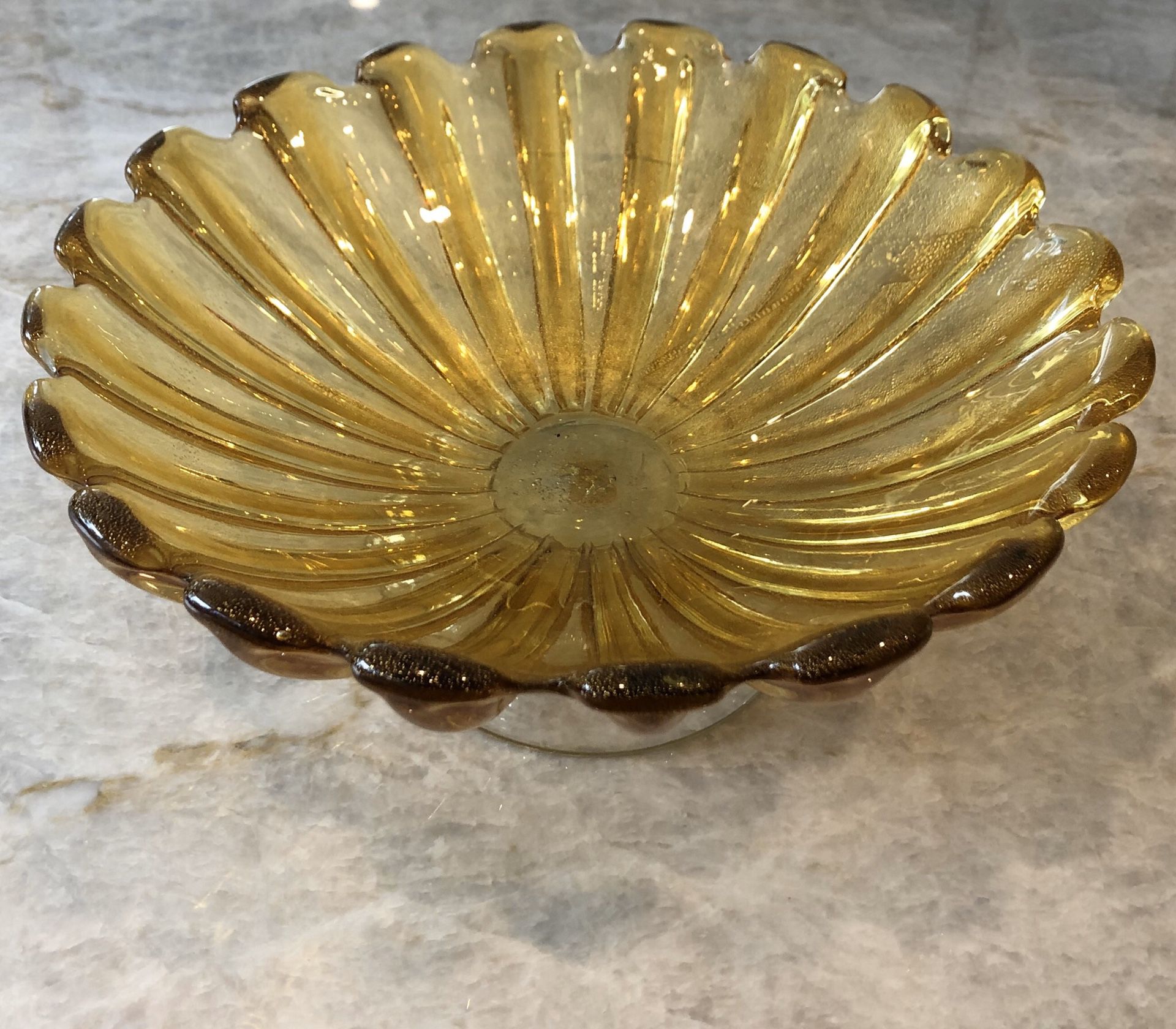Murano Glass Bowl Made In Italy 12 1/2” D x 6 1/2” H, Golden Amber