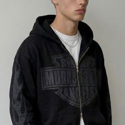 Black Rhinestone Zip-Up Hoodie