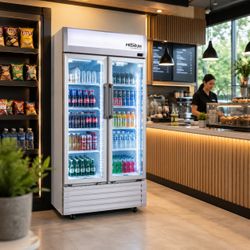 Premium Levella 16 Cu. Ft. Double Glass Door Merchandiser Refrigerator with LED Lighting and Digital Temperature Control - Silver (PRN165DX)
