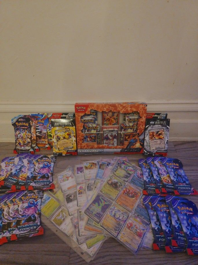 Pokemon CARD LOT 22 Sealed Packs/2battle Decks/Charizard EX BOX SET/20 PAGES of SINGLES