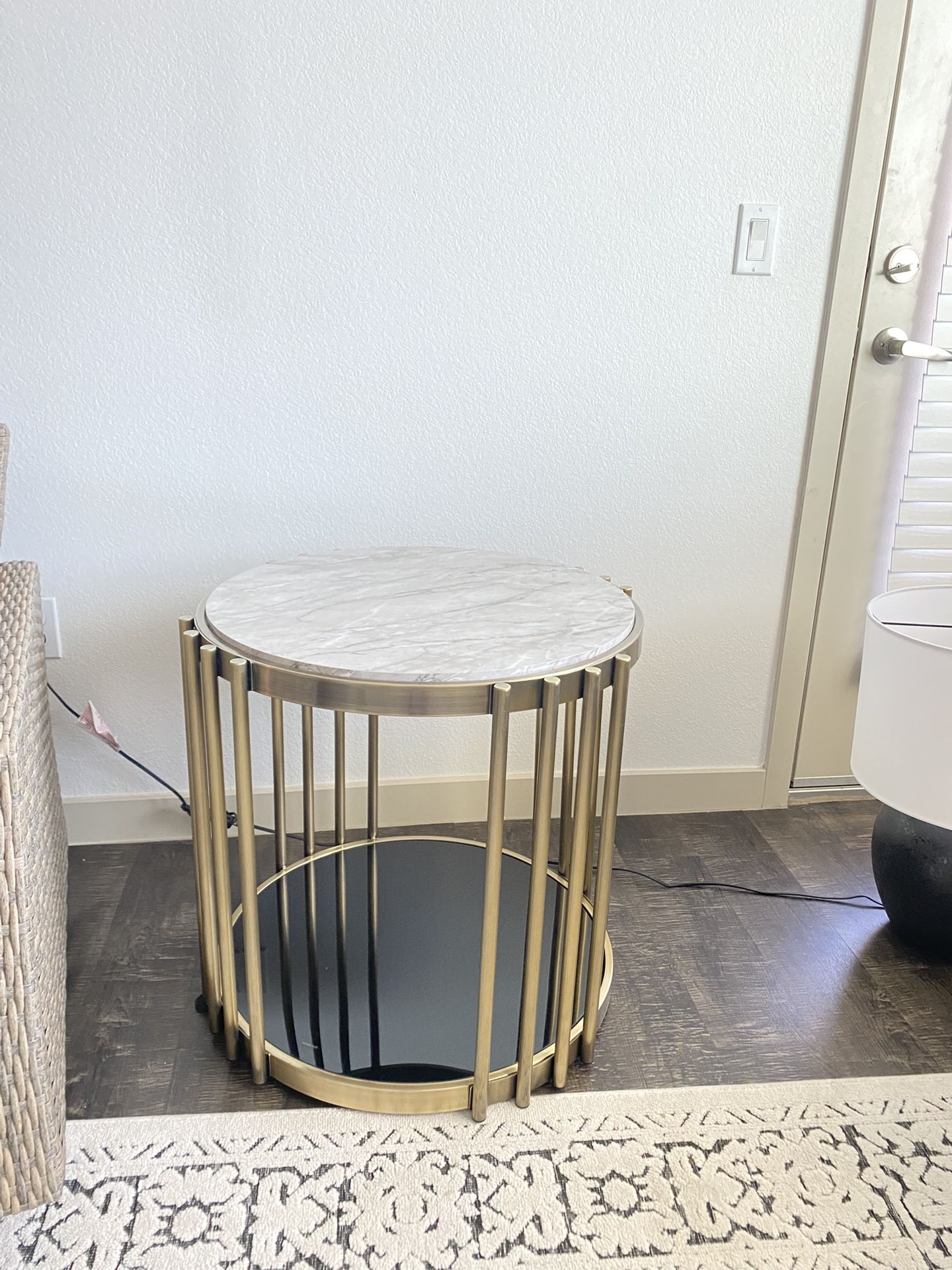 Round End Table – Faux Marble Top – 45OBO