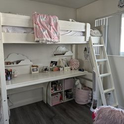 White Twin Size Bunk Bed With Desk