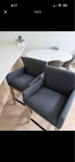 Gray Upholstered Bar Stools with Arms – Set of 2