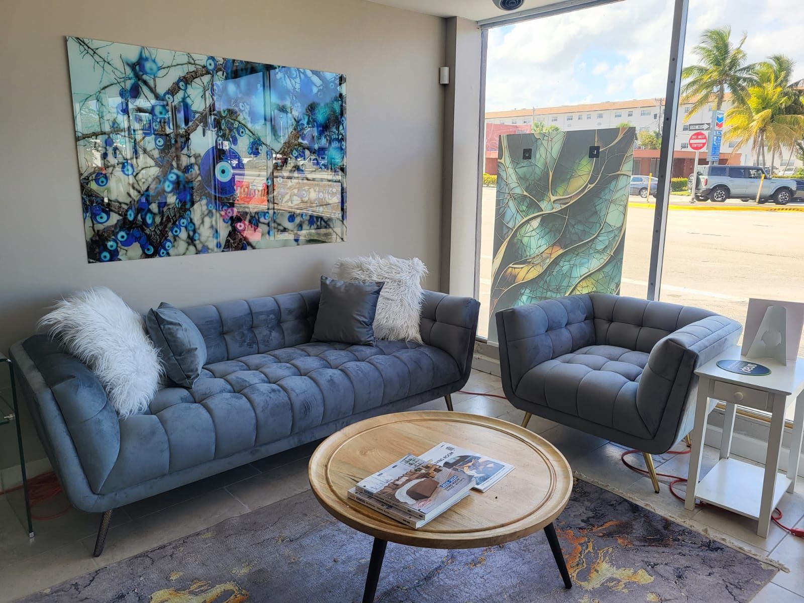 2 PIECE SOFA +ARMCHAIR LIGHT GRAY VELVET