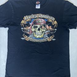 Harley Davidson Skull Head Pirate Map Orlando FL Black Graphic T-Shirt - Large