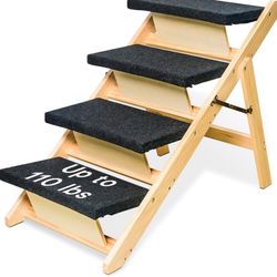 Sweet 2-in-1 Dog Stairs/Dog Ramp with 4 Steps, Foldable Dog Stairs for High Beds Cars Couch, Durable Wooden Pet Stairs for Small Medium Large Dogs, No