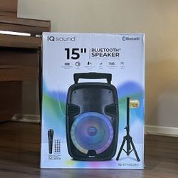 15” IQSound Bluetooth Rechargeable Speaker With Microphone and LED Lights Display . Brand NEW……..