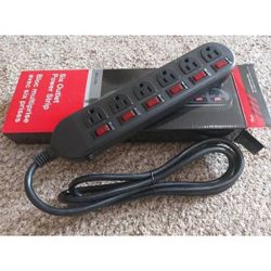 Power Strip 6-Outlet Extension Overload Protector Independent Switches