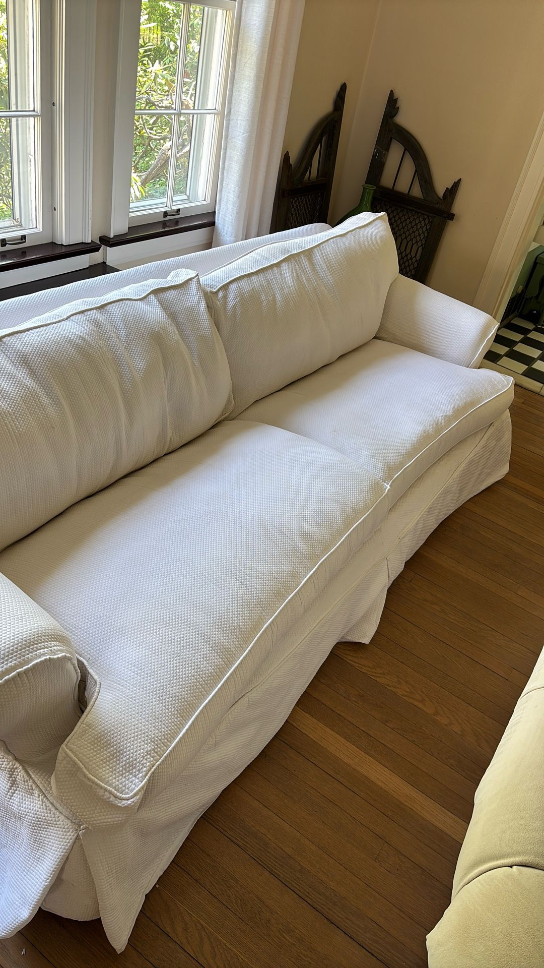 Mitchell Gold Platinum Slip covered Sofa