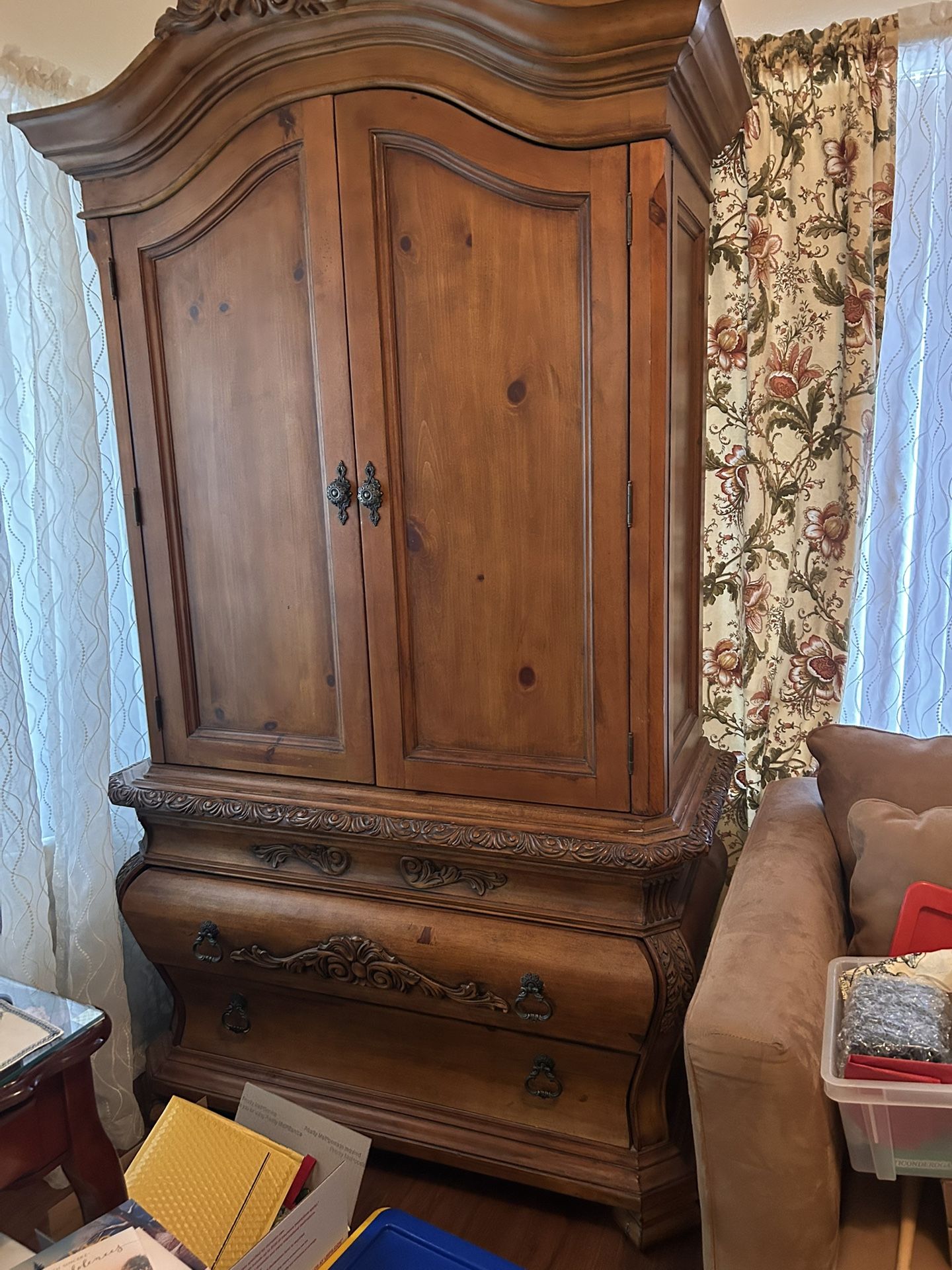Armoire Wood With Scrolling Detail