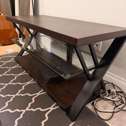 TV Stand. Metal Frame With Wood And Glass Panel