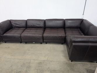 Spacious Dark Brown Leather Modular Sectional Sofa