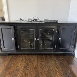Black Solid Wood and Glass Doors Corner TV Console Stand Table