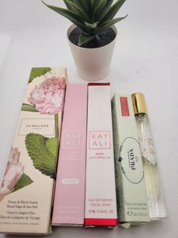 5 Travel Sprays 

Jo Malone Peony  blush & Wood sage
Killan  Sunkissed Goddess 
Kayali YUM Boujee Marshmallow 
Kayali Eden Juicy  Apple 
Prada Infusio