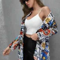 Like New Graphic Print Blazer Jacket L_xl