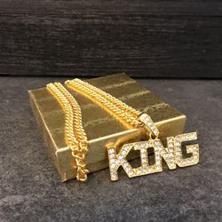 28 Inch Gold Tone KING Necklace/ Hot New 2023 Bling Fashion Drip Jewelry/ We Ship Fast!