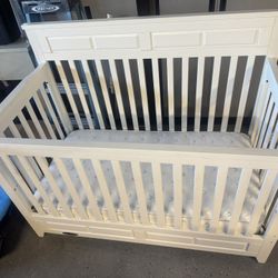 White Crib With Mattress 50" long X 30"wide