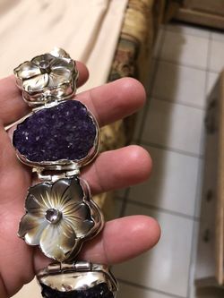 925bracelet with amethyst stones and mother of pearl