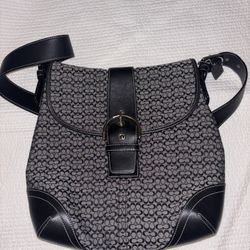 Coach Signature Flap Crossbody Messenger Bag – Black & Gray – Style 6377