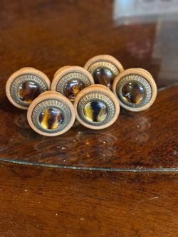 Vintage Turned-Wood & Faux Tiger Eye Dresser Knobs