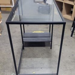  Black Metal And Glass Desk With 2 Wood Shelves 