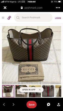 Gucci large open tote GG supreme print with stripe detail