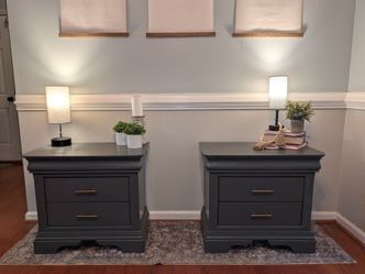 Custom Refinished Charcoal Gray Nightstands