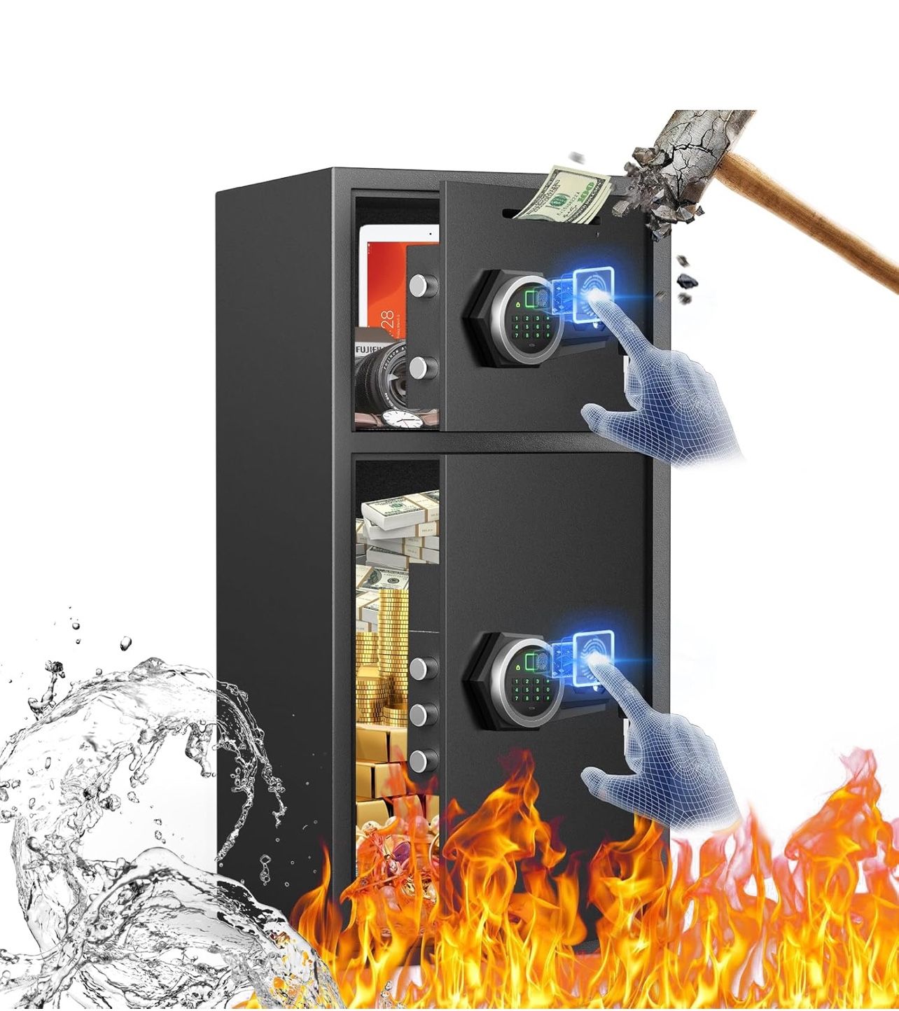 SAFE,6.0 Cu ft Large Safe Box Fireproof Waterproof,with LED Light fire proof safe for home documents,Fingerprint password personal Safe with Deposit S