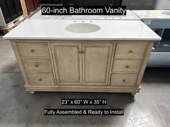 60" Bathroom Vanity with Engineered White Countertop & Solid Wood & Plywood Cabinet  # 3489