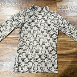 GG Gucci Monogram Turtleneck Long Sleeve Silky Shirt 