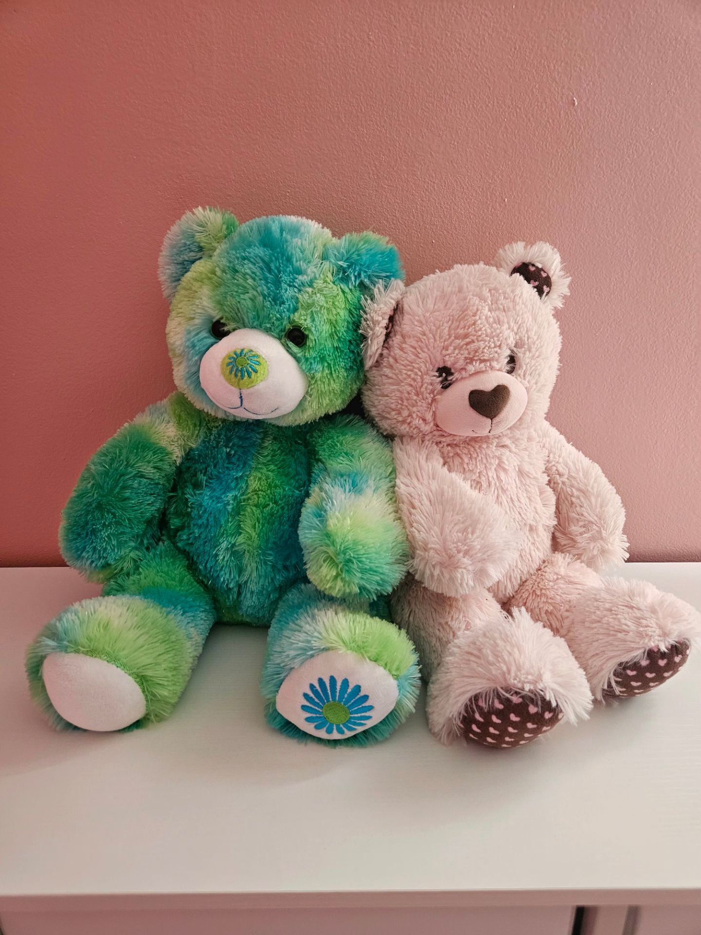 2 Build A Bear Workshop Plushies Green Tie-Dye & Pink Bears — Good Condition