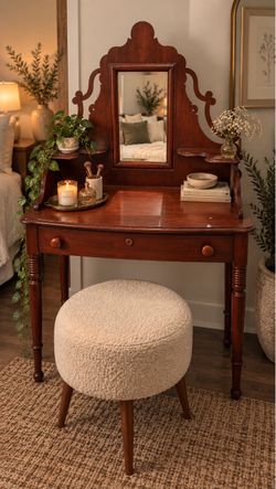 Vintage Lexington Furniture Vanity Desk w/ Mirror – Original Wood & Green Felt