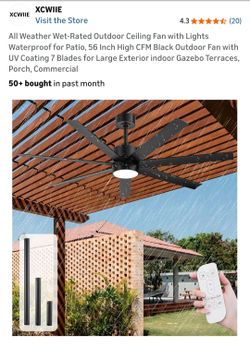 Outdoor 56 inch ceiling fan with light and remote