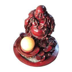 Vintage Red Resin Laughing Buddha Hotei Feng Shui Wealth Statue 8.5in Ingot Orb