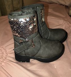 Nicole Miller Sequin Buckle Boot (Toddler) Charcoal 