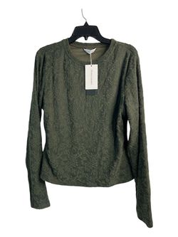 New Women's Olive Green Long Sleeve Crewneck Textured Top Size XL